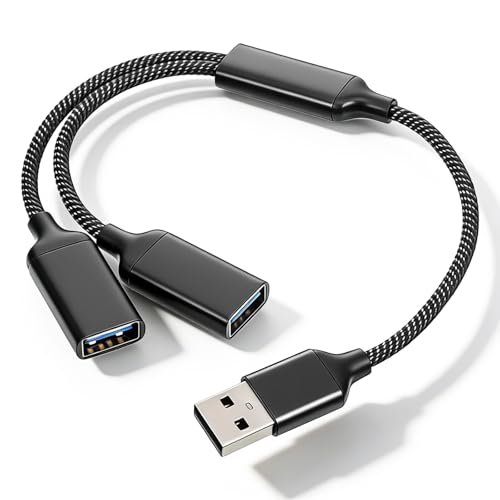 USB Splitter Cable 1 IN 2 OUT 1Ft/28cm USB 2.0 Male to Dual Female USBA Y Splitter Double Data+Charger Y Split Adapter Extension Cord USBA Port Hub Power Adapter Cable for Laptop PC/Computer Desktop