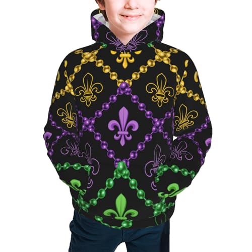 Mardi Gra Geometric Kids Pullover Hoodies Boys Sweatshirts Girls Athletic Clothes with Pocket2