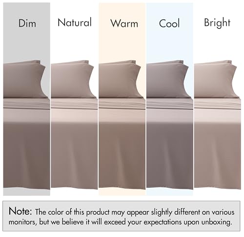 Image of RUVANTI 100% Cotton Percale Sheets, Full Size, Warm Mocha | Crisp Cooling, Deep Pocket 16 inch, Soft Breathable & Durable, Hotel-Style, 4 Piece Set
