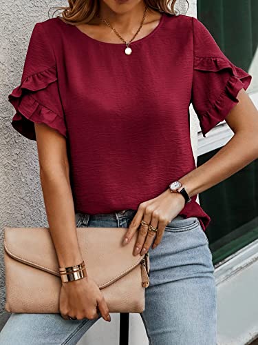 Image of Sugathari Elegant Top, Women's Solid Petal Sleeve Round Neck Ruffle Trim Top II Tops for Women /Girls (TOP 118)