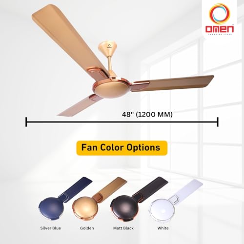 Image of Omen Changing Lives 1200mm Briz Air Ceiling Fan | High-Speed Decorative 3-Blade Fan | Anti-Dust Coating | 210 m /min Air Delivery | Energy Efficient |BEE Star Rated | 2-Year Warranty (Golden)