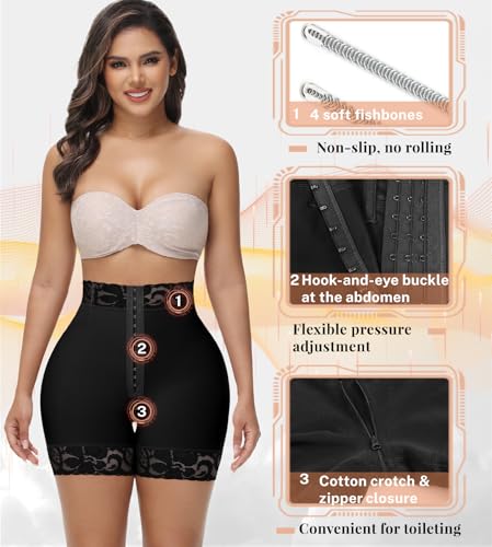 Image of SHAPSHE Butt Lifter Shapewear Shorts with Front Hooks Zipper Crotch | Unpadded Butt Contour | 4 Flexible Waist Stays | Silicone Waist & Leg Grips | Multi-Adjustable Fit | Zipper Crotch