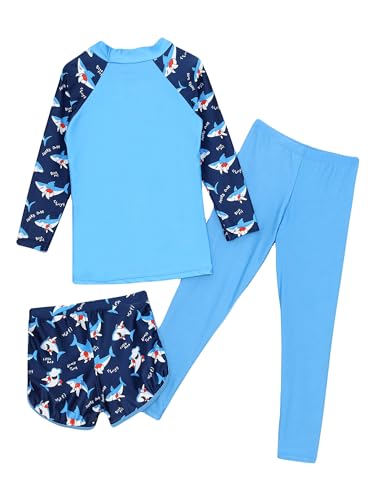 Hedmy Girls Rash Guard 3 Pieces Swimsuits Long Sleeve Bathing Suits Swim Shirts with Shorts Pants Swimwear Set2