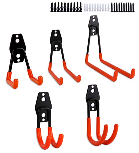 DIRZA Garage Hooks 7 Pack Steel Garage Storage Utility Double Hooks, Heavy Duty Wall Mount Tool Hangers Organizers for Organizing Ladder, Power Tool,Bulk Items, Shovel, Ropes