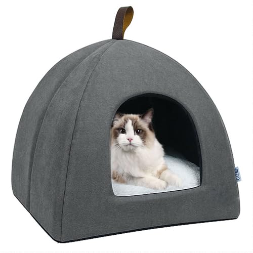 Voarge Letto per gatti, grotta, Morbida grotta per gatti, Morbidi letti per gatti caldi in peluche, Nido per gatti con cuscino interno rimovibile e lavabile (grigio, L)