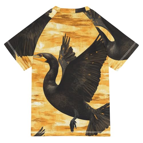 Boys Short Sleeve T-Shirts Cormorant Bird Yellow Rashguard Kids Swim Shirts Sun UPF 50+2