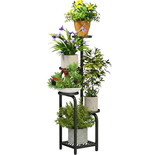 TOSKING 5 Tier Tall Plant Stand Indoor Outdoor, Heavy Duty Corner Shelf for Plants & Decor, Space Saving 3.9FT Metal Flower Pot Stand for Balcony, Garden, Living Room, Patio (Black, 47in)