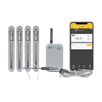 RFX | Smart Wireless Meat Thermometer | Wi-Fi & Radio Frequency | Stronger Signal Than Bluetooth | Meat Probe for Use in Smoker, Grill, BBQ, Oven - 4-Probe Kit