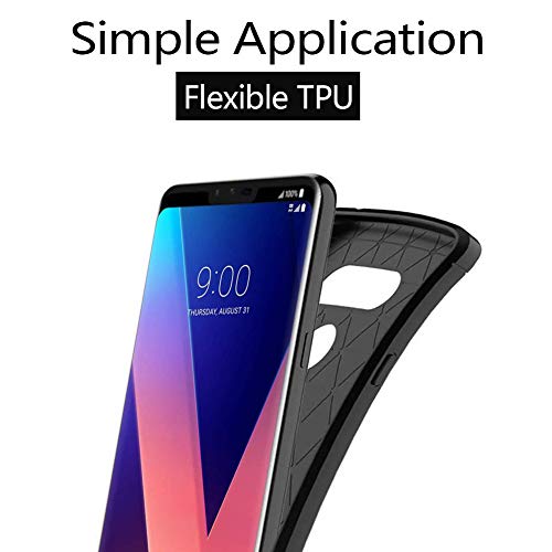 for LG V30 Case,Slim Thin Soft Silicone TPU Rubber Anti-Scratch Shockproof Carbon Fiber Protective Cases Cover for LG V35 ThinQ,Brushed Black