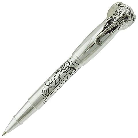 Rollerball Pen, Fuliwen Elephant Ball Point Pen,Silver Barrel with 0.5mm Fine Black refill, Smooth Signature and Calligraphy Pens, Business Pens Gift Cover