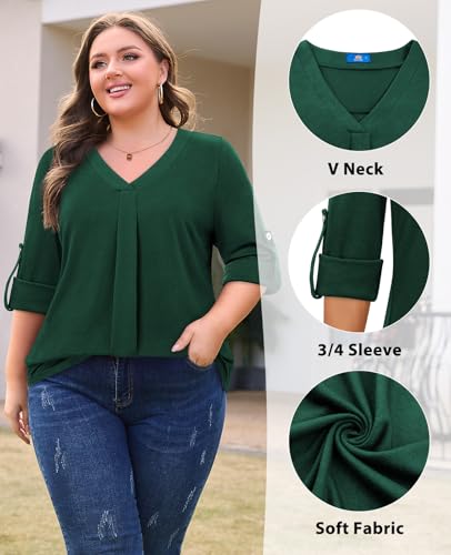 Plus Size Tops for Women V Neck Blouse Pleated Front Loose Fitting Tunic Top Dressy Casual Fall Clothes 2025