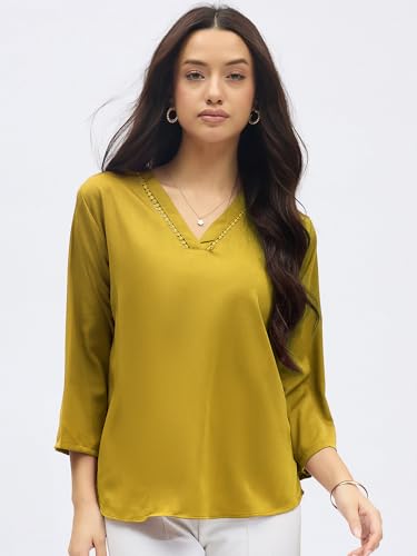Image of SheWill Printed Top with Contrast Tipping - Stylish Ethnic & Western Tops for Women - Summer Travel Wear, Trendy Tops for Jeans, Lightweight & Comfortable Casual Wear