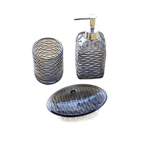 CWCQGH Dispensador de jabón de Vidrio a Rayas para baño, Juego de 3 Piezas, dispensador de jabón Moderno para baño, Cocina, hogar, Hotel, Accesorios de baño, dispensador de jabó,B