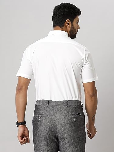 Image of RAMRAJ COTTON Men White Half Sleeve Shirt Crafted For Comfort| Durability| And Timeless Everyday Style