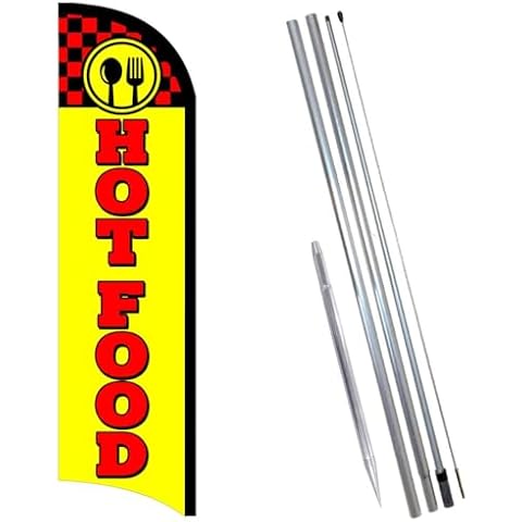 Vista Flags HOT FOOD Premium Windless Feather Banner Flag Kit (Flag, Pole, & Ground Mt) Cover