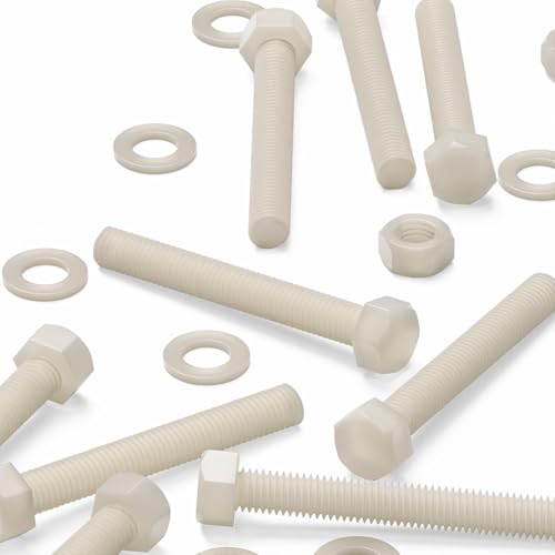 Image of 10 x Natural Colour Nylon, Hex Head, M10 x 75 mm, Plastic Nuts and Bolts, Washers, Hexagon, Nylon, (25 /64 x 2 61 /64 in)