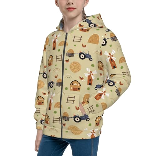 Car Tractors and Houses Kid Hoodies Boys Zip Up Sweatshirts Girls Pullover with Pocket