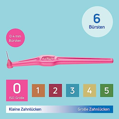 TePe Angle Interdentalbürste, Pink, 0,4mm/ISO 0, 6 Stk., Plaque-Entfernung, effiziente Reinigung der Zahnzwischenräume, für kleine Zahnlücken, sorgt für die Erhaltung von kräftigem Zahnfleisch