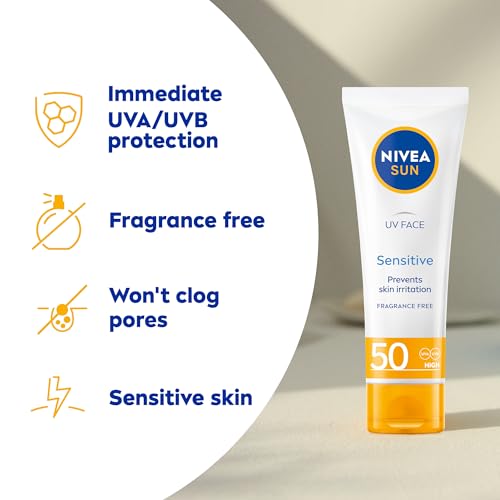 NIVEA Sun UV Face Sensitive SPF 50 Cream (50ml), Sunscreen Protects Against UVA/UVB Rays and Premature Skin Ageing, Sun Cream for Sensitive Facial Skin - Image 3