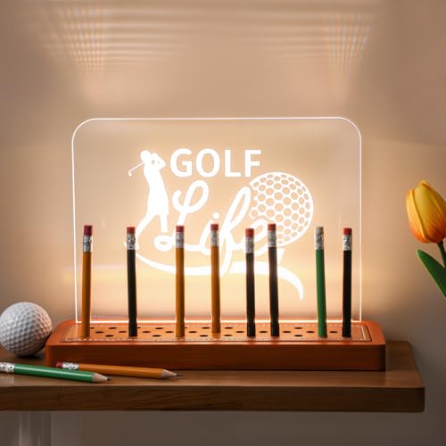 Weysat Light Up Golf Pencil Display Holder Wood Acrylic Golf Pencil Display Case Storage 35 Slots...