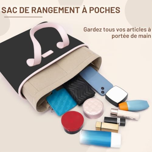 xtemtoamz Organiseur de sac pour femme, intérieur sac organisateur pour sacs en feutre avec fermeture éclair, accessoires pour sacs en feutre avec poches multifonctionnelles, beige, 2 pièces – vue 4