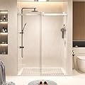Shower Door 56–60 in W x 76 in H, 3/8" Tempered Glass Sliding Shower Door, Frameless Brushed Nickel, Soft-Close with Buffer, Reversible Installation for Modern Bathroom