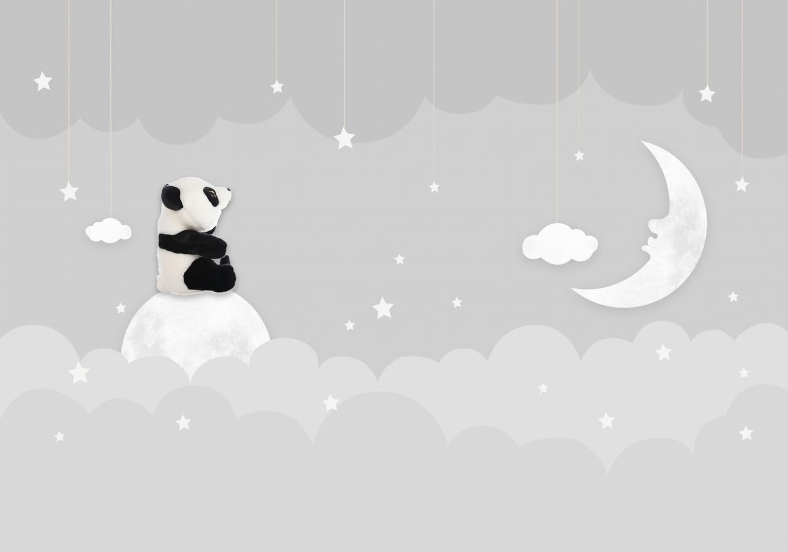 Fond mural peint à la main motif panda et étoiles pour une ambiance zen