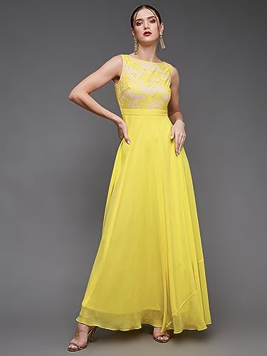 Image of Miss Chase Women's Round Neck Sleeveless Floral Lace Fit & Flare Maxi Dress