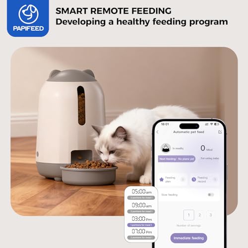PAPIFEED Automatic Cat Feeder, 2.4G WiFi Auto Cat Food Dispenser with App Control, 3L Auto Pet Feeder with Dual Power Supply, Detachable for Easy Clean for Cats and Small Dogs, Grey - Image 3