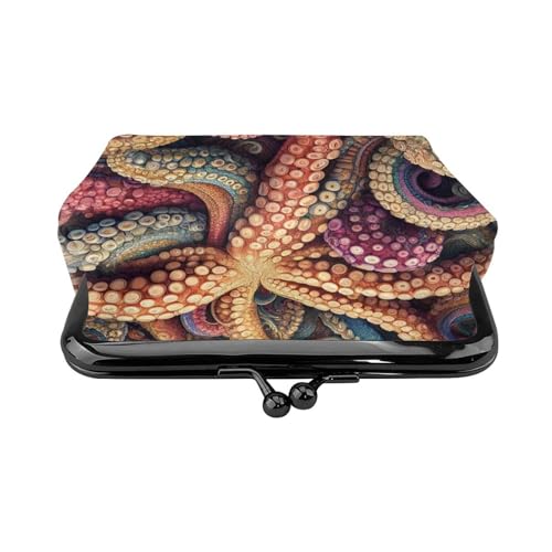 Pu Leather Buckle Coin Purse Colorful-Inkfish-Tentacles Girls Kiss-Lock Change Purse Wallets2