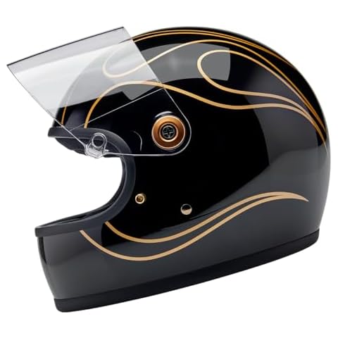 Biltwell Gringo S ECE R22.06 Motorcycle Helmet Flames Gloss Black Gold Large Cover