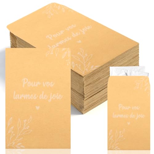 Scettar 120 Pcs Larmes de Joie Pochettes pour Mouchoirs, Enveloppe Sachet Kraft pour Mariage Décoration, Bapteme Invité (7 * 10.5cm), Mouchoir non inclus