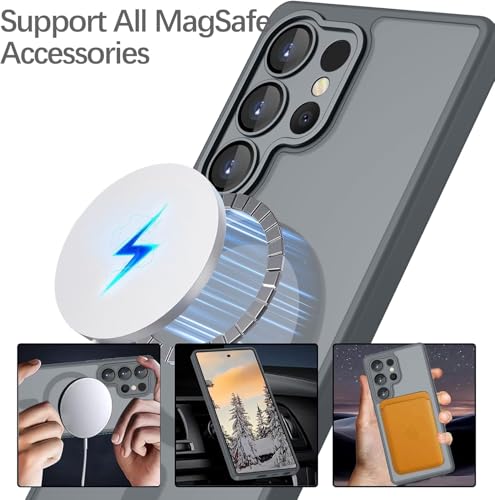 Image of Elzzi Magnetic for Samsung S25 Ultra 5g Case, Upgraded [Full Camera Protection] [Compatible with Magsafe] [Translucent Matte] Shockproof Protective Phone Case for Men & Women - Grey