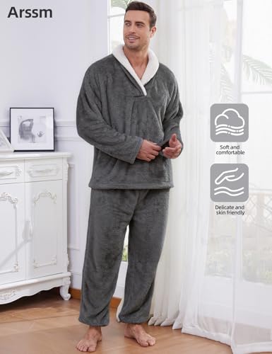 Arssm Mens Fluffy Pajamas Set 2 Piece Fleece Pjs Loose Plush Winter Warm Cozy Loungewear Sleepwear2