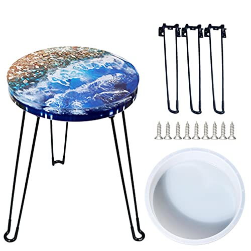 Fuerlun Large Resin Molds 14 Inch Round Silicone Molds with 3 Pcs Hairpin Legs Epoxy Resin Casting Molds for Table Round Stool Big Tray Clock Resin Art Gifts Home Decoration