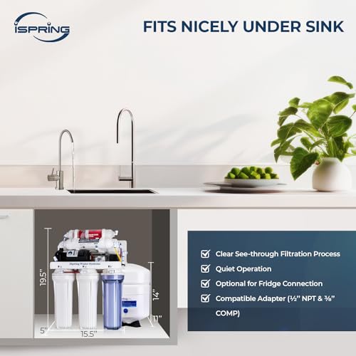 iSpring RCC7P-AK 6-Stage Maximum Performance Reverse Osmosis Drinking Water Filtration System with Booster Pump and Alkaline Remineralization Filter