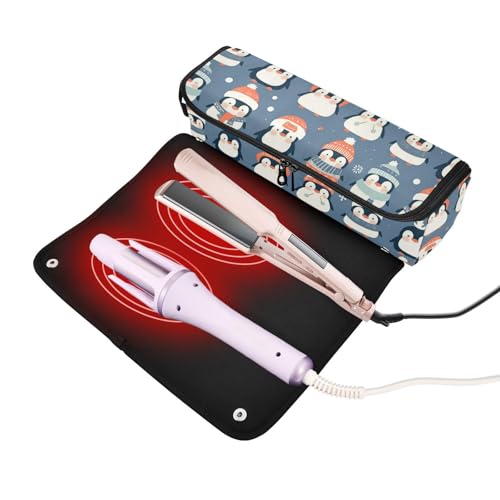 Organizador de herramientas para cabello 2 en 1 Cute Penguins con tapete para plancha resistente al agua y térmico, bolsa de viaje para planchas, rizadores y cepillos para mujer miniatura 2