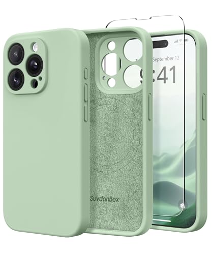 Image of Magnetic for iPhone 14 Pro Max Case, Compatible with MagSafe, [Full Camera Protection][Screen Protector] Silicone Shockproof Protective Phone Case for iPhone 14 Pro Max 6.7 inch, Light Cyan