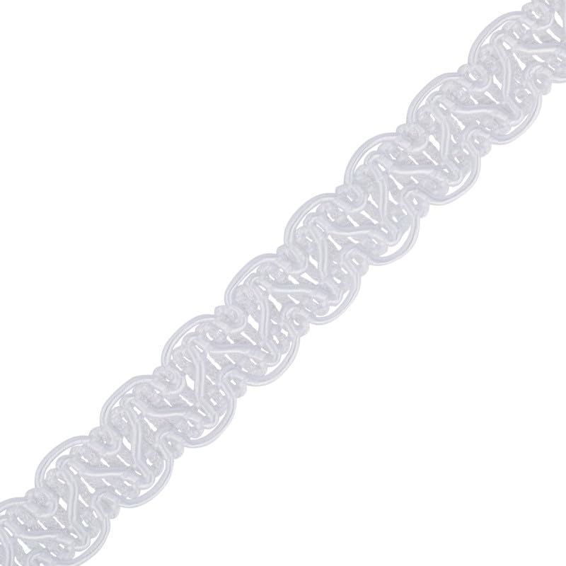 Gimp Furnishing Braid 14mm Wide Upholstery Edging Trim, Gold Lace-Colour Braid Cushions, Curtains, Woven Fabric Trimming, Gimp Braid, Piping Trim, Decorative Trim, Sewing Trims (White, 10m)