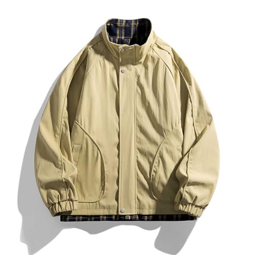 Men Plus Size Zipper Cargo Windbreaker Jackets Stand Collar Casual Coat Long Sleeve Plaid Outdoor Outerwear3