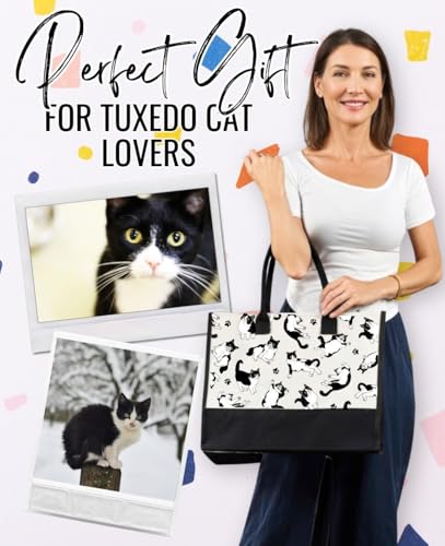 Bolsa Tote de lona para amantes de gatos tuxedo miniatura 5