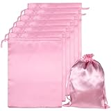 LXUEJIE 6Pcs Wig Bags with Satin Drawstring, Pink Silk Hair Storage Bags for Multiple Wigs, Bundles, Extensions(Pink)