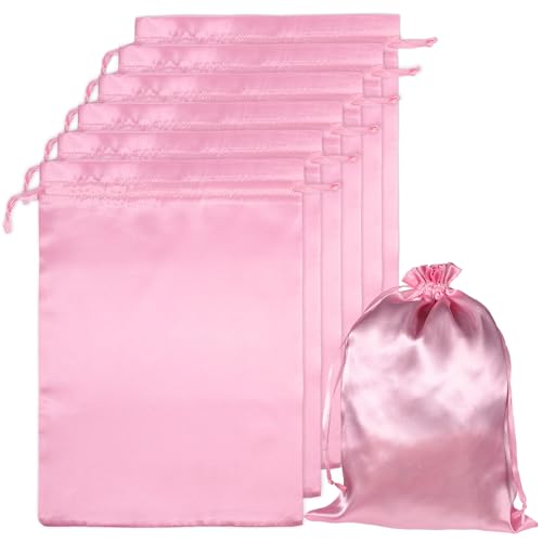 LXUEJIE 6Pcs Wig Bags with Satin Drawstring Pink Silk Hair Storage Bags for Multiple Wigs Bundles Extensions(Pink)