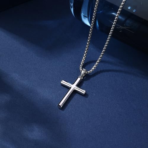 Small Cylindrical Cross Pendant Necklace 925 Sterling Silver for Women with 18", 20" Sturdy Chain 14K White Gold Plated4