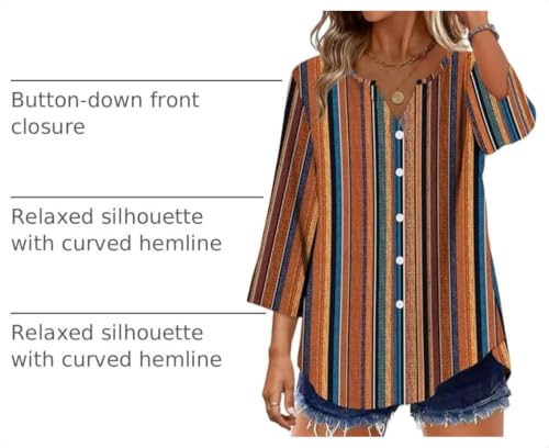 Image of OFEEFAN Button Down Shirts for Women 3 /4 Length Sleeve Tops V Neck Blouses Business Casual Outfits Loose Fit