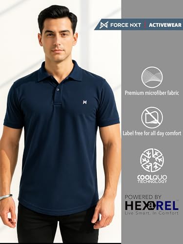 Image of Force NXT Men's Premium Microfiber Fabric Solid T-Shirt | Polo Neck Half-Sleeves T-Shirt for Men | Label Free with Anti-Static for Daily Uses