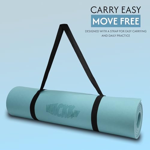 Image of Whackk TPE 8mm Laser Engraved Position Marking Yoga Mat|Fog Blue |Non-Slip Mat ext Thick extra cushioning for knee w. Carry Strap|Lightweight & Eco-Friendly Non Toxic I Exercise and Fitness