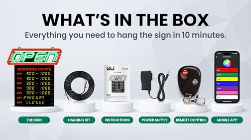 Image of LED Open Sign for Business with Programmable Business Hours - Green Light Innovations Bluetooth App, 4,000+ Color Combos, Flash /Scroll /Neon Modes, 100,000-Hr LEDs, 3-Year Warranty, 15x16.5 in