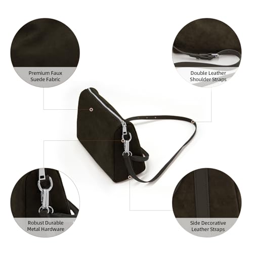 Image of Suede Tote Bags for Women, Suede Purse Handbag Vintage Slouchy Hobo Shoulder Crossbody Bag