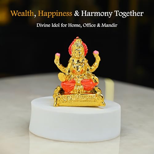 Image of HindCraft Maa Lakshmi Idol for Home & Office - Laxmi MATA Murti Statue for Pooja Room, Car Dashboard, Temple, Decoration & Housewarming Gift - Golden Finish Decorative Showpiece